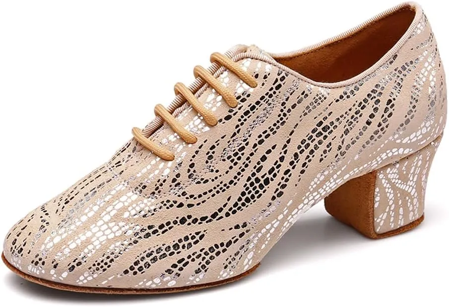 Women's Latin Practice Dance Shoes Close Toe Lace Up Modern Ballroom Salsa Tango Performance Dance Shoes,Model WDL-K4