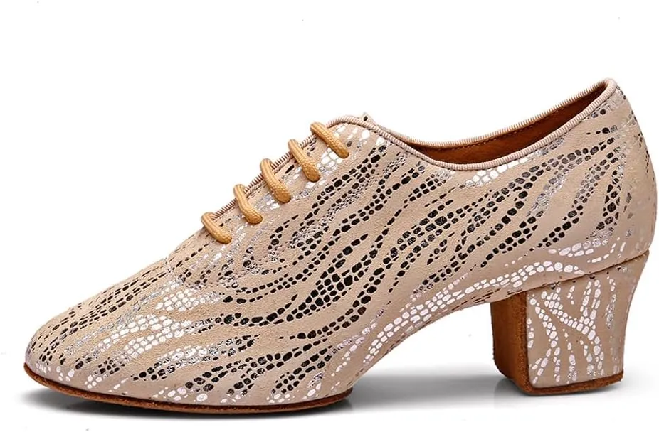 Women's Latin Practice Dance Shoes Close Toe Lace Up Modern Ballroom Salsa Tango Performance Dance Shoes,Model WDL-K4