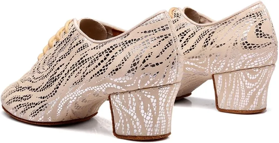 Women's Latin Practice Dance Shoes Close Toe Lace Up Modern Ballroom Salsa Tango Performance Dance Shoes,Model WDL-K4