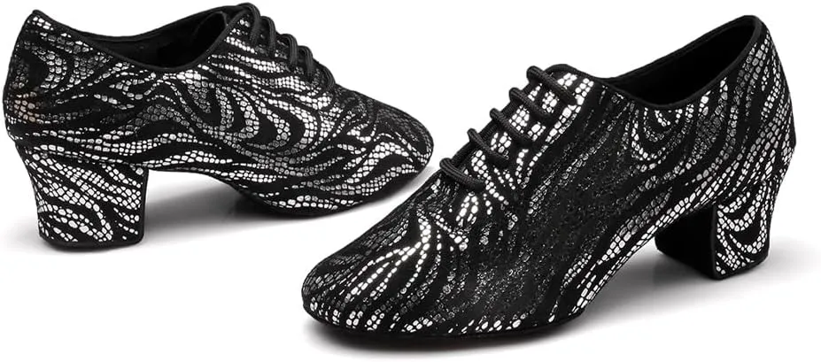 Women's Latin Practice Dance Shoes Close Toe Lace Up Modern Ballroom Salsa Tango Performance Dance Shoes,Model WDL-K4