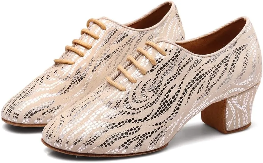 Women's Latin Practice Dance Shoes Close Toe Lace Up Modern Ballroom Salsa Tango Performance Dance Shoes,Model WDL-K4