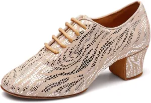 Women's Latin Practice Dance Shoes Close Toe Lace Up Modern Ballroom Salsa Tango Performance Dance Shoes,Model WDL-K4