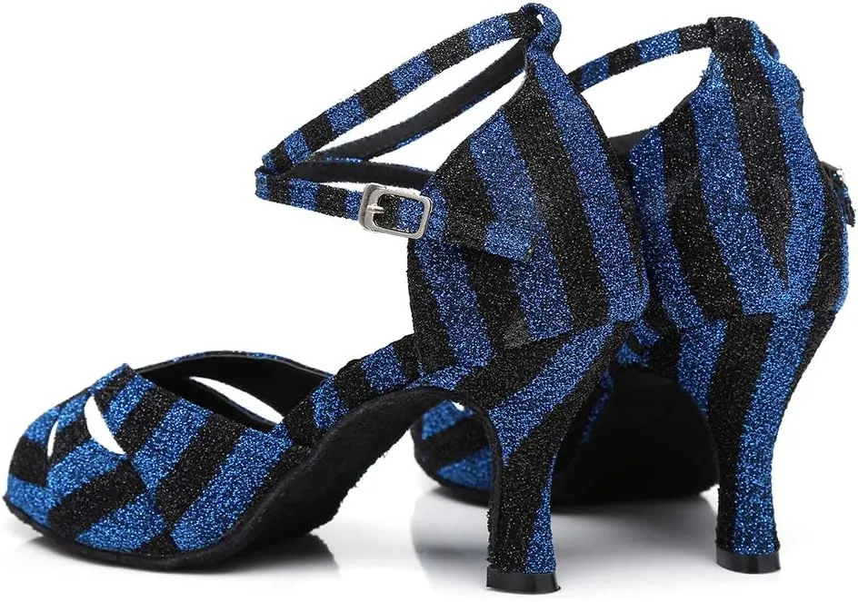 Women's Latin Salsa Dance Shoes Open Toe Ballroom Bachata Sparkly Dancing Shoes Model L294