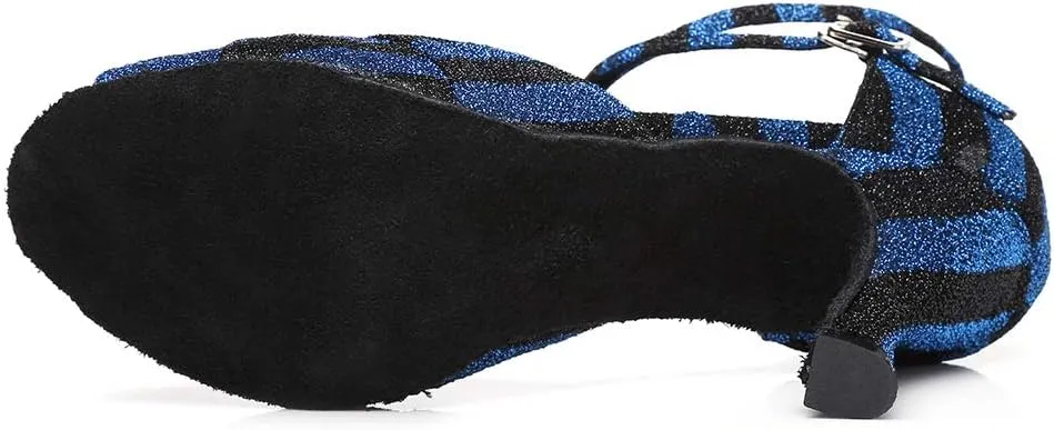 Women's Latin Salsa Dance Shoes Open Toe Ballroom Bachata Sparkly Dancing Shoes Model L294