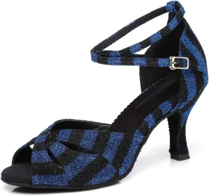 Women's Latin Salsa Dance Shoes Open Toe Ballroom Bachata Sparkly Dancing Shoes Model L294