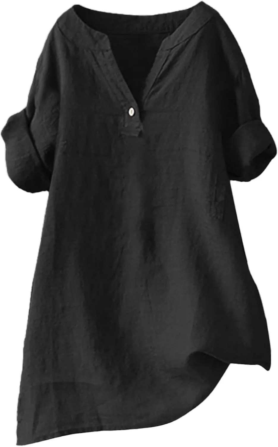 Womens Linen Button Down Shirts V Neck Short Sleeve Oversized Boyfriend Solid Tops Work Blouses Casual Dressy Tunics