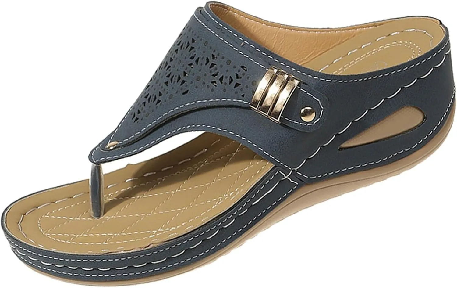 Womens Orthopedic Sandals Summer Arch Support Flip Flops for Women Platform Wedge Sandals, Hollow Out Breathable Slippers Open Toe Slip On Flip Flops Comfortable Walking Slippers
