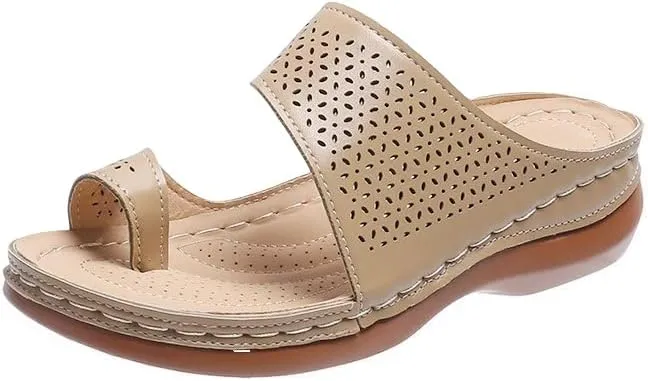 Womens Orthopedic Wedge Sandals Arch Support Platform Summer Dressy Flip Flop Casual Bunion Breathable Slide Ring Toe Hollow Bunion Corrector Slippers