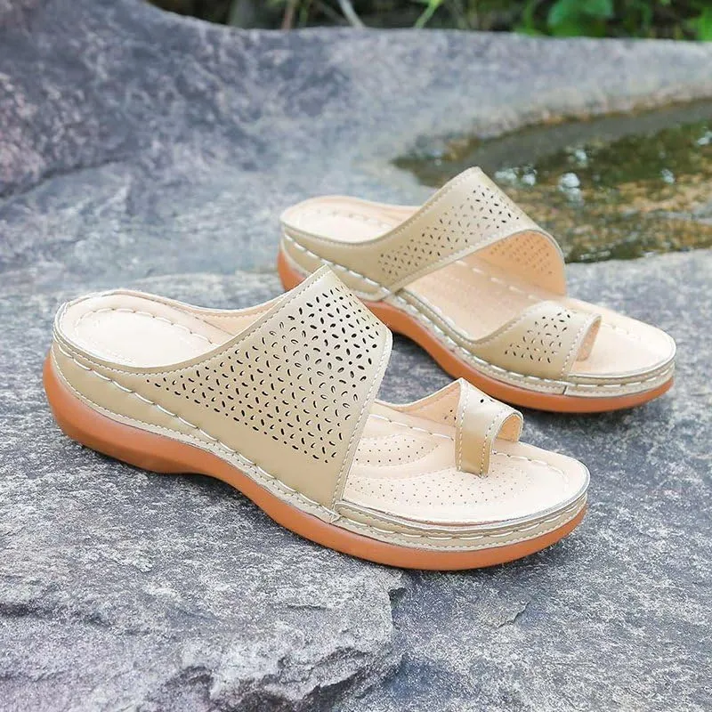 Womens Orthopedic Wedge Sandals Arch Support Platform Summer Dressy Flip Flop Casual Bunion Breathable Slide Ring Toe Hollow Bunion Corrector Slippers