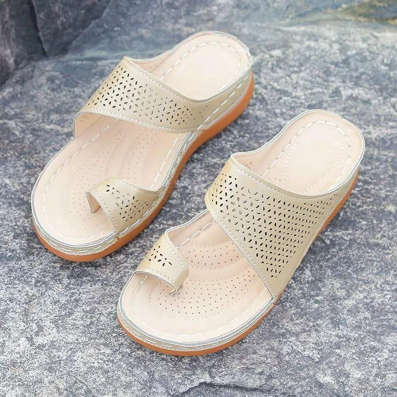 Womens Orthopedic Wedge Sandals Arch Support Platform Summer Dressy Flip Flop Casual Bunion Breathable Slide Ring Toe Hollow Bunion Corrector Slippers
