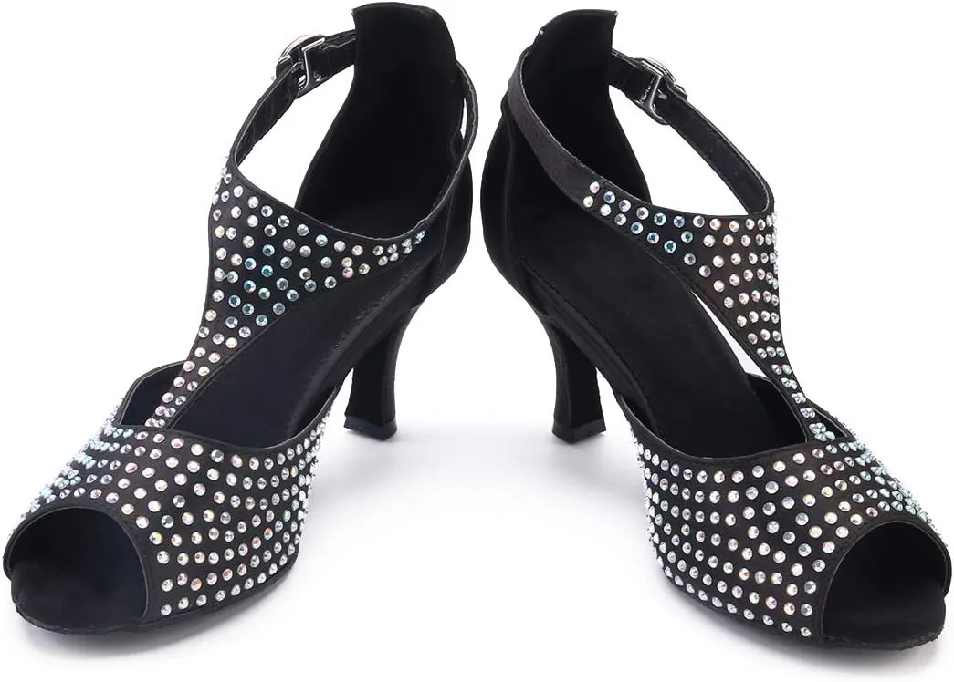 Women's Rhinestone Ballroom Dance Shoes Latin Salsa Performance Wedding Dance Shoes for 1920s