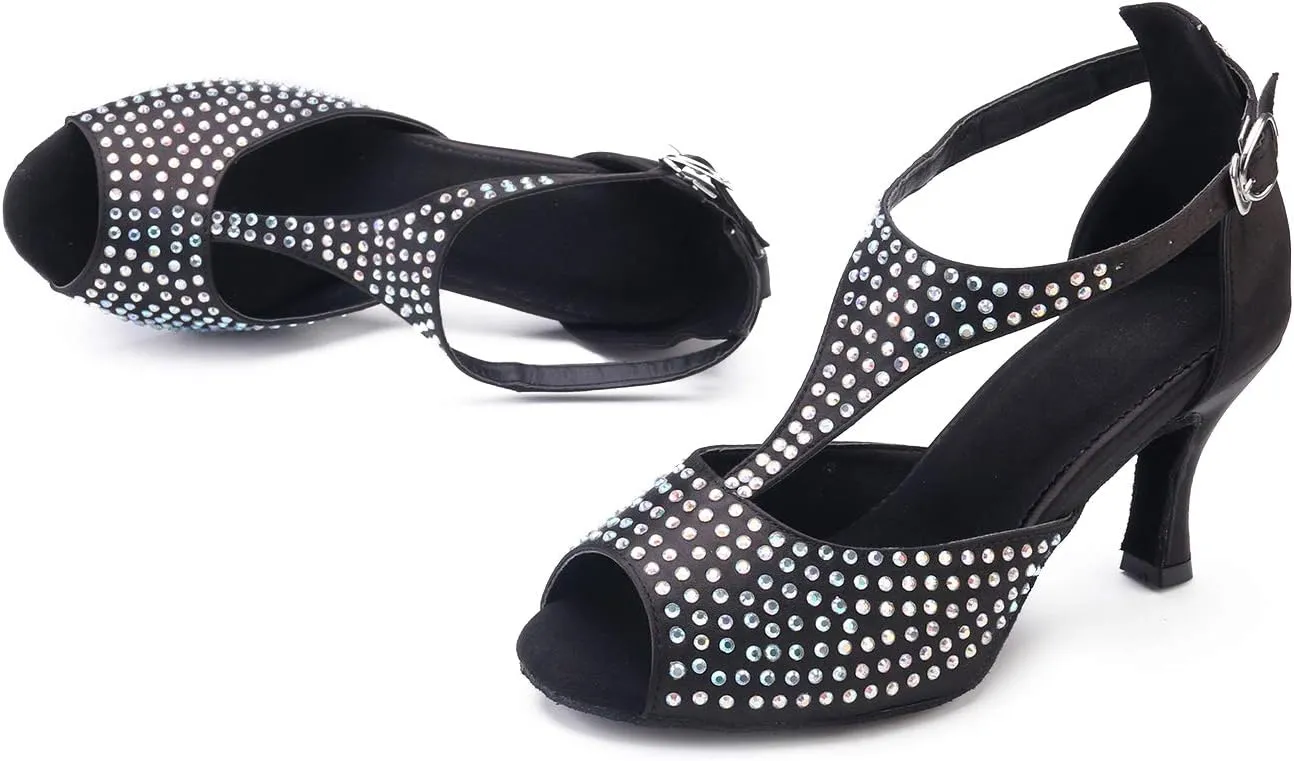 Women's Rhinestone Ballroom Dance Shoes Latin Salsa Performance Wedding Dance Shoes for 1920s