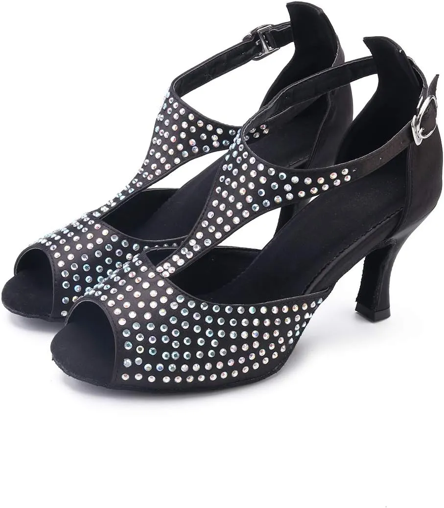 Women's Rhinestone Ballroom Dance Shoes Latin Salsa Performance Wedding Dance Shoes for 1920s