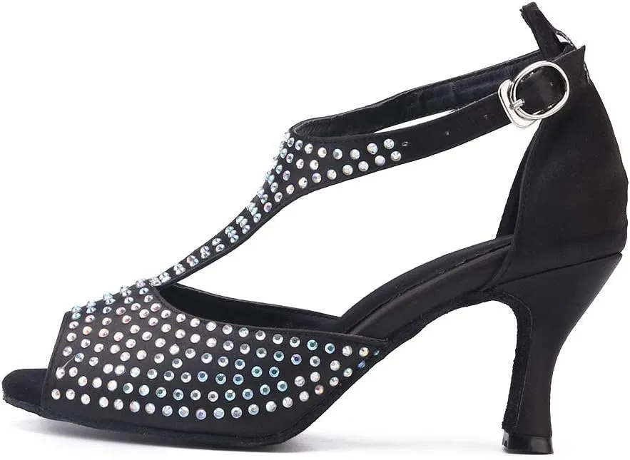 Women's Rhinestone Ballroom Dance Shoes Latin Salsa Performance Wedding Dance Shoes for 1920s