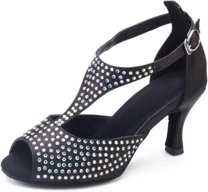 Women's Rhinestone Ballroom Dance Shoes Latin Salsa Performance Wedding Dance Shoes for 1920s