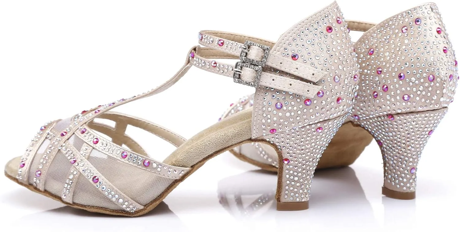 Women's Rhinestone Ballroom Dance Shoes Latin Salsa Performance Wedding Party 1920s Dance Shoes