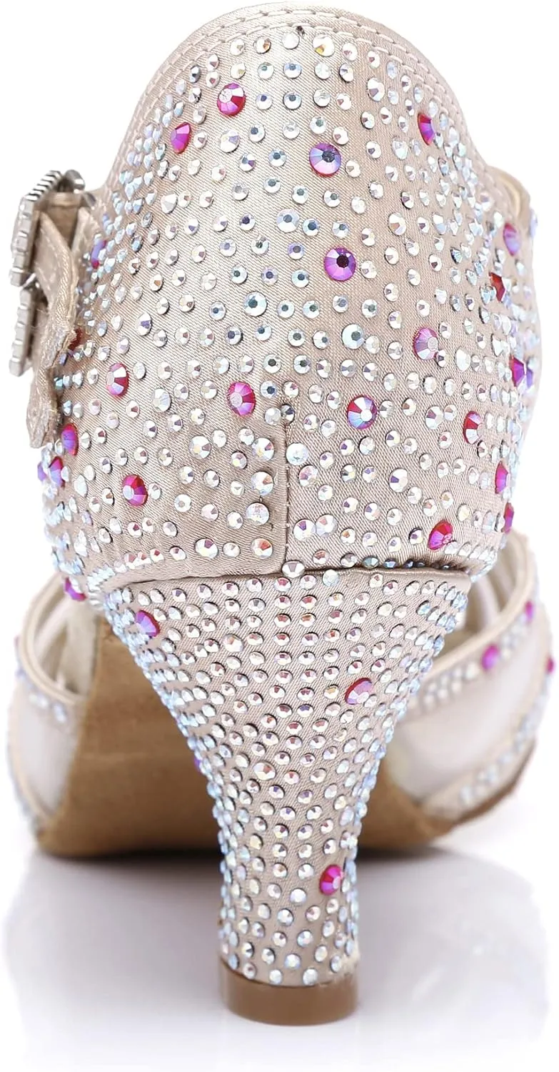Women's Rhinestone Ballroom Dance Shoes Latin Salsa Performance Wedding Party 1920s Dance Shoes