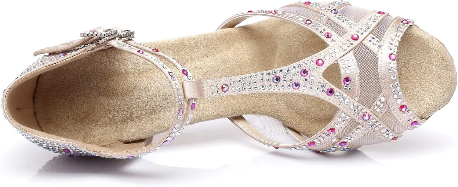 Women's Rhinestone Ballroom Dance Shoes Latin Salsa Performance Wedding Party 1920s Dance Shoes