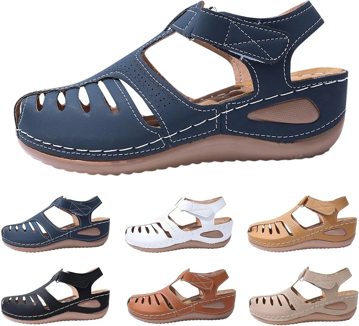 Womens Sandals Wedge Shoes Comfortable Ankle Strap Closed Toe Summer Platform Sandals Casual Bohemi Outdoor Wedges