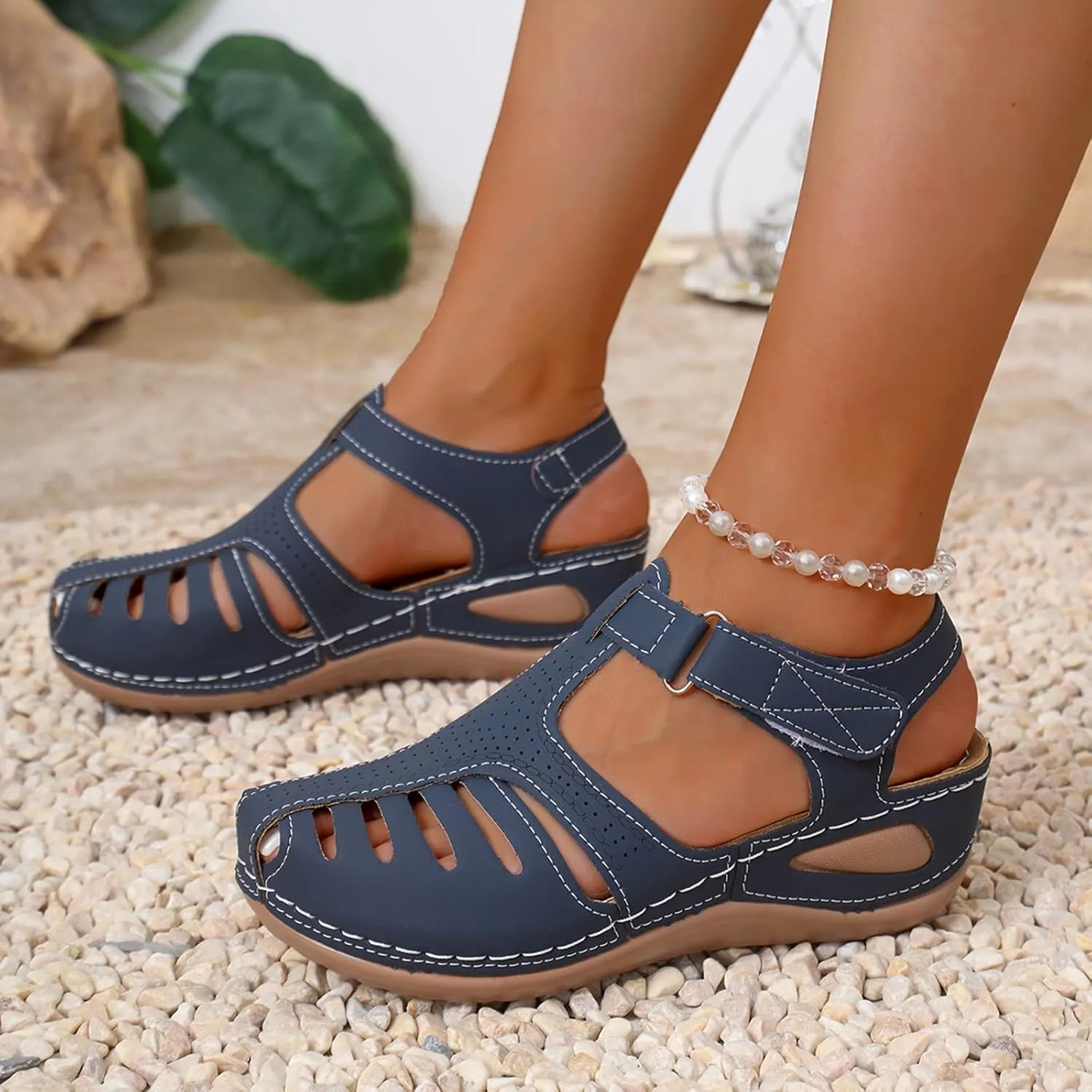 Womens Sandals Wedge Shoes Comfortable Ankle Strap Closed Toe Summer Platform Sandals Casual Bohemi Outdoor Wedges