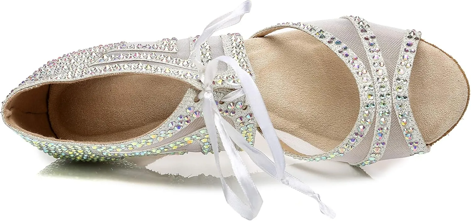 Women's Suede Sole Ballroom Dance Shoes Latin Salsa Glitter Performance Dance Shoes for 1920s