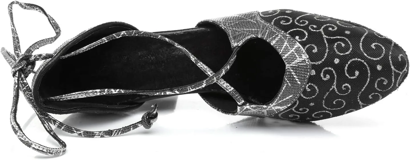 Women's Suede Sole Ballroom Dance Shoes Latin Salsa Glitter Performance Dance Shoes for 1920s