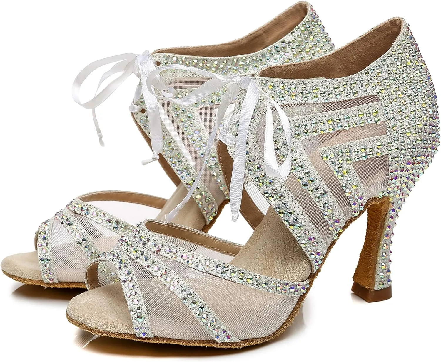 Women's Suede Sole Ballroom Dance Shoes Latin Salsa Glitter Performance Dance Shoes for 1920s