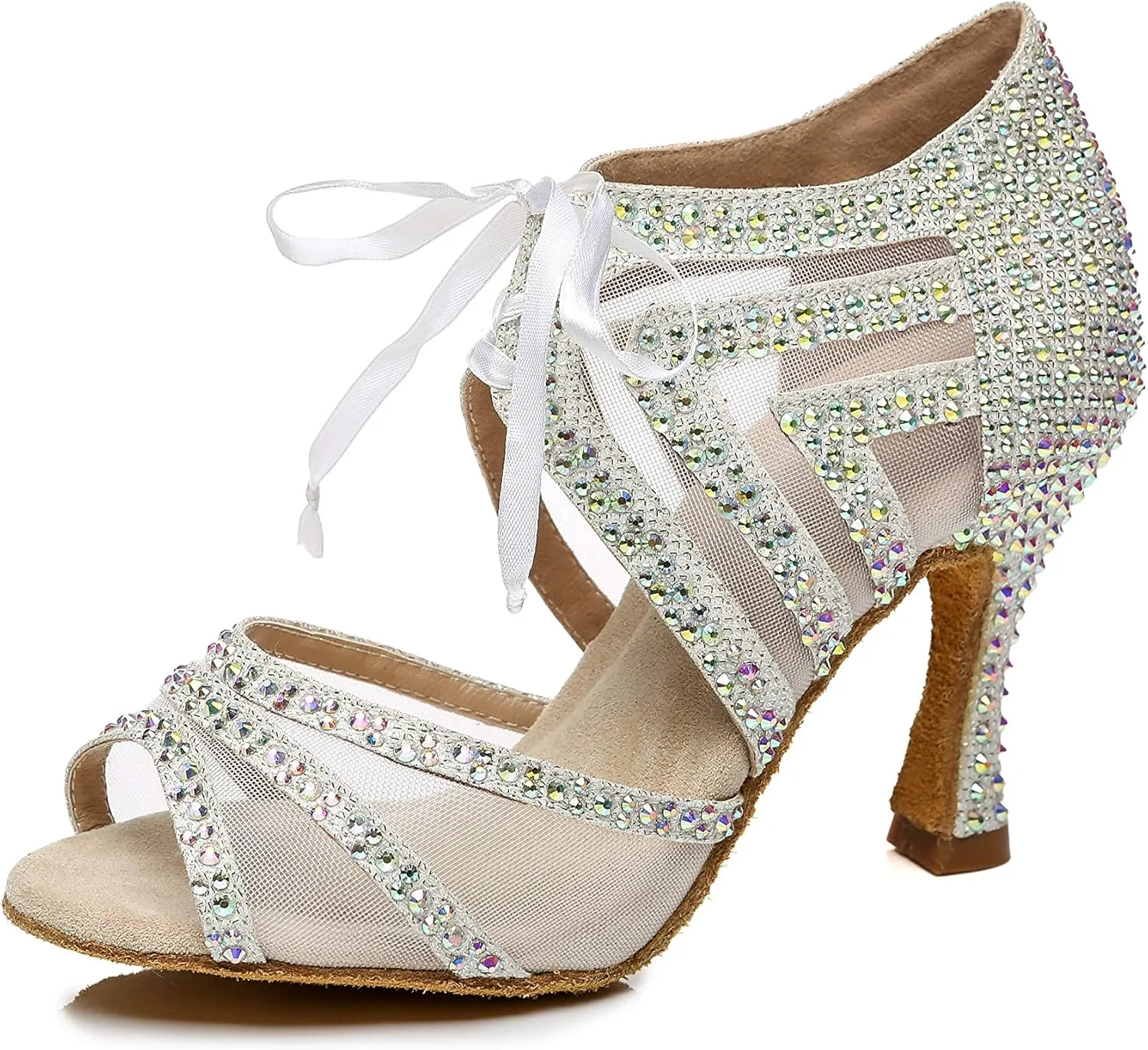 Women's Suede Sole Ballroom Dance Shoes Latin Salsa Glitter Performance Dance Shoes for 1920s