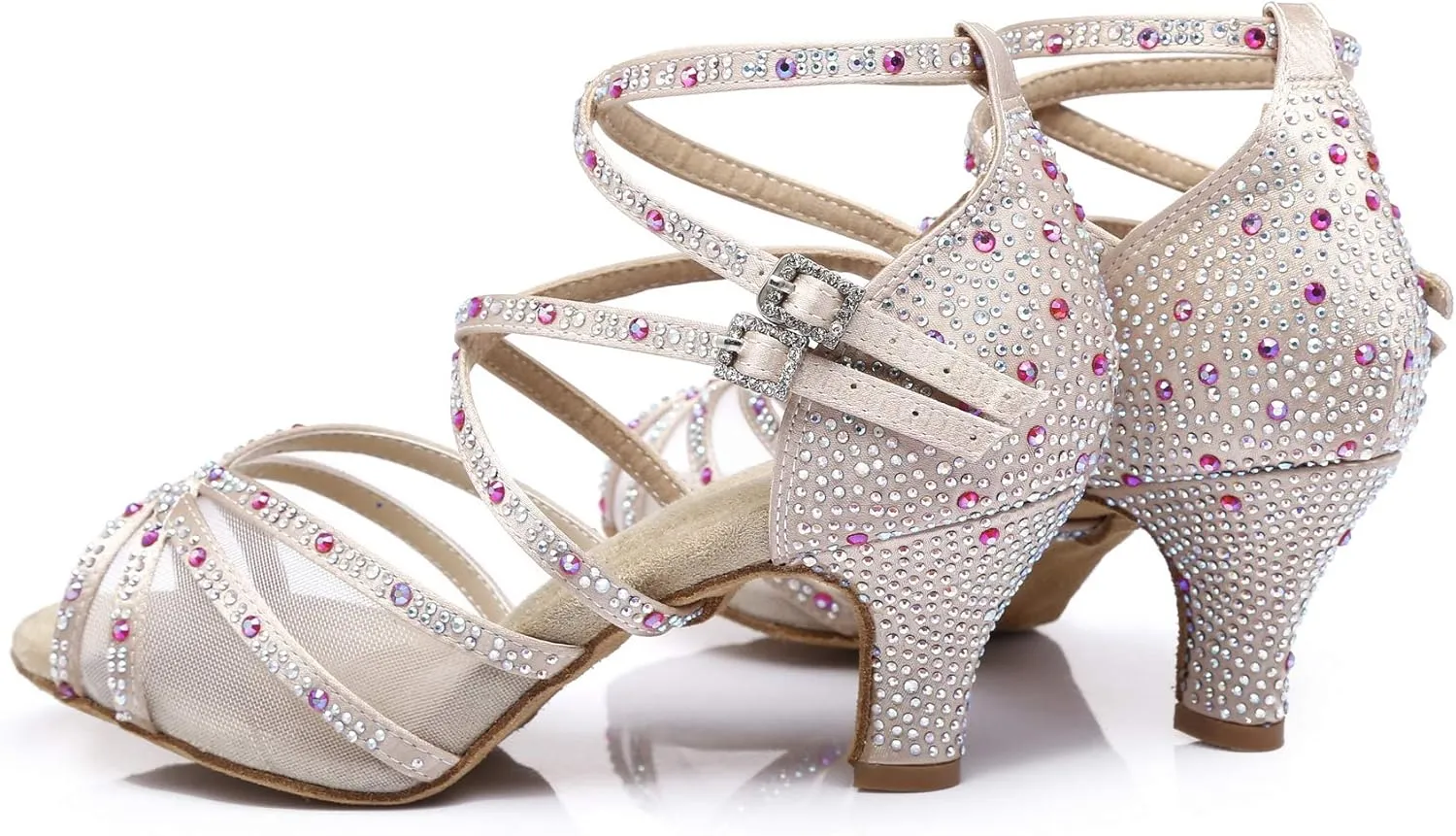 Women's Suede Sole Rhinestone Ballroom Dance Shoes Latin Salsa Glitter Performance Dance Shoes