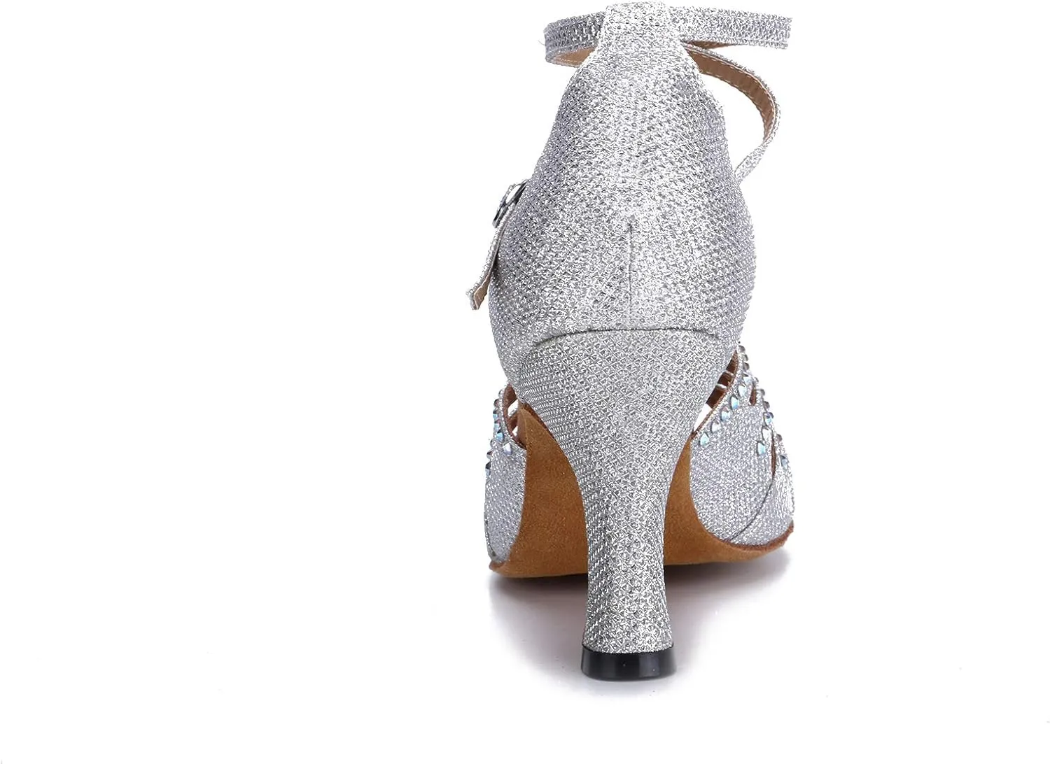 Women's Suede Sole Rhinestone Ballroom Dance Shoes Latin Salsa Performance Dance Shoes 2.7" Heel