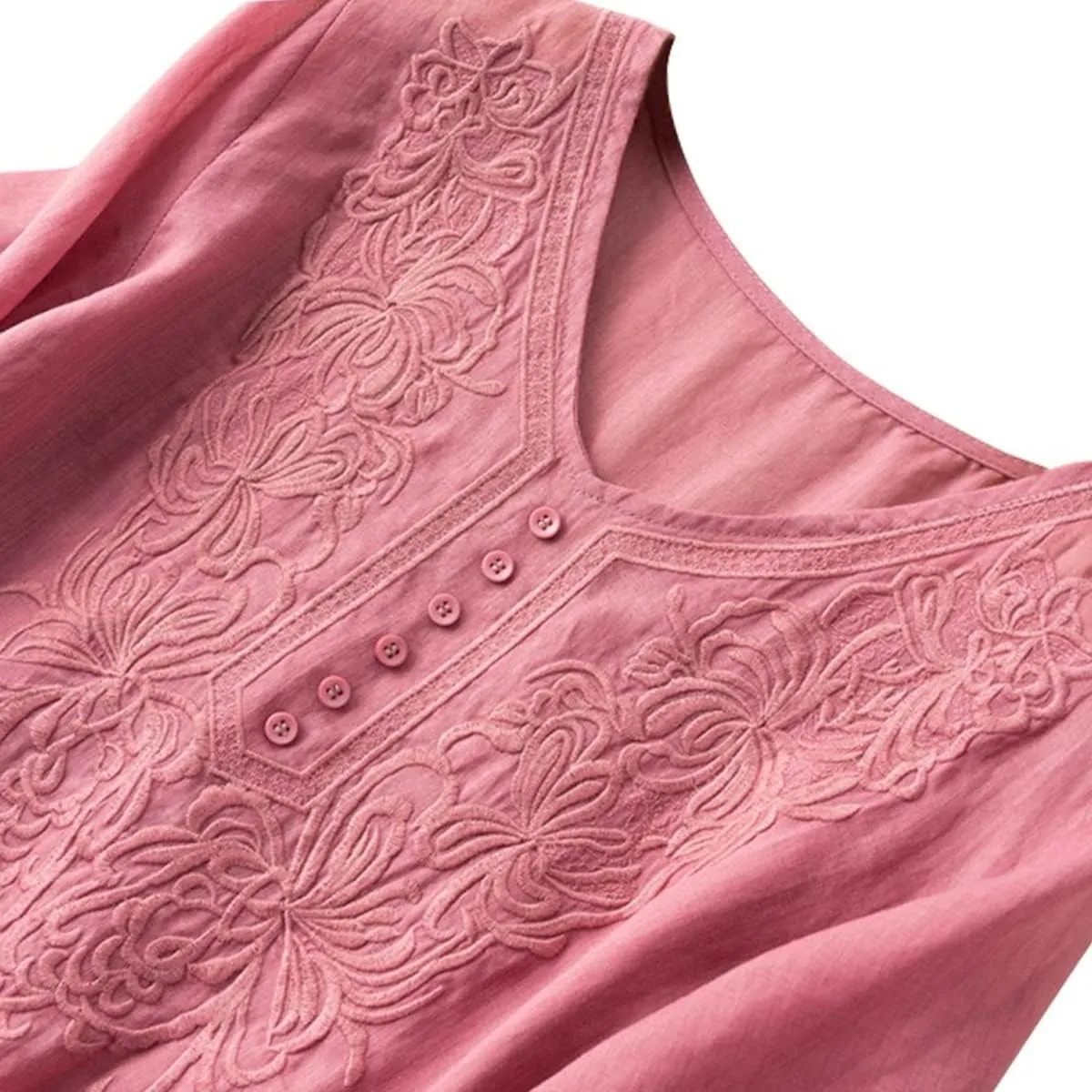 Women's Summer Flora Embroidered Tops V Neck Short Sleeve Tunic Tops for Women Cotton Blouses Boho Loose Fit Tunic Tshirts