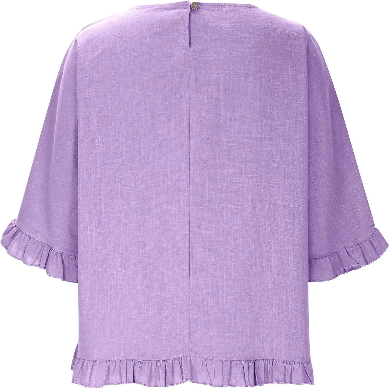Womens Summer Linen Shirts Cute Ruffle Elbow Sleeve Cotton Tops Casual Crew Neck Plain Tshirt Loose Peasant Blouses