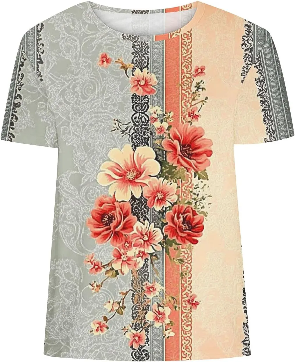 Women's Vintage Floral Tee Shirts 2025 Summer Tops Crewneck Short Sleeve T Shirts Dressy Casual Tunics Cute Blouses