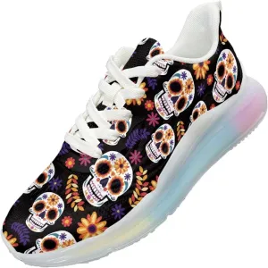 Women's Walking Shoes Cushion Comfortable Running Tennis Shoes Non-Slip Workout Gym Sports Athletic Breathable Sneakers US Size 6-11 Skull Flowers Pattern