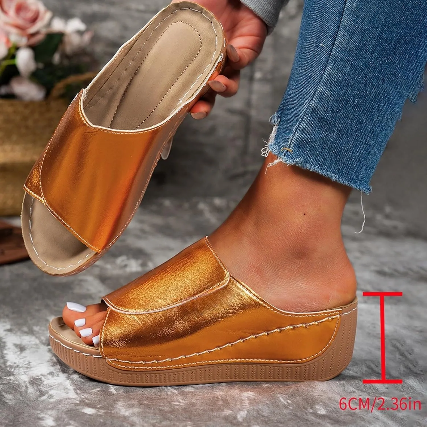 Womens Wedge Sandals Shoes Orthopedic Comfortable Summer Beach Dressy Slipper with Arch Support Casual Platform Slides