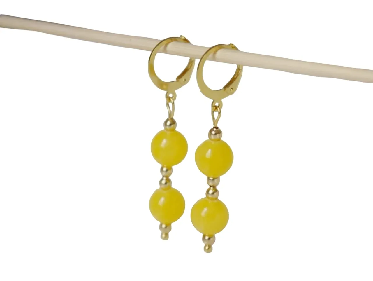 Yellow jade earrings, Hoop earrings gemstone, Huggie earrings, Yellow beaded gold earrings, Hanging earrings, Handmade jewelry, Gift for her