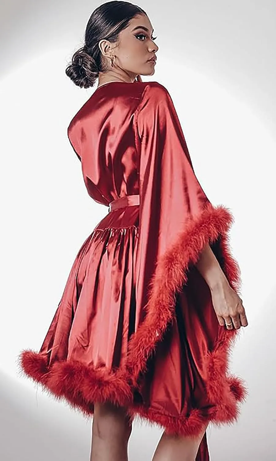 yinyyinhs Women's Feather Robe Silk Satin Bridal Dressing Gowns Short Nightgown Bathrobe Sleepwear Maternity Robe