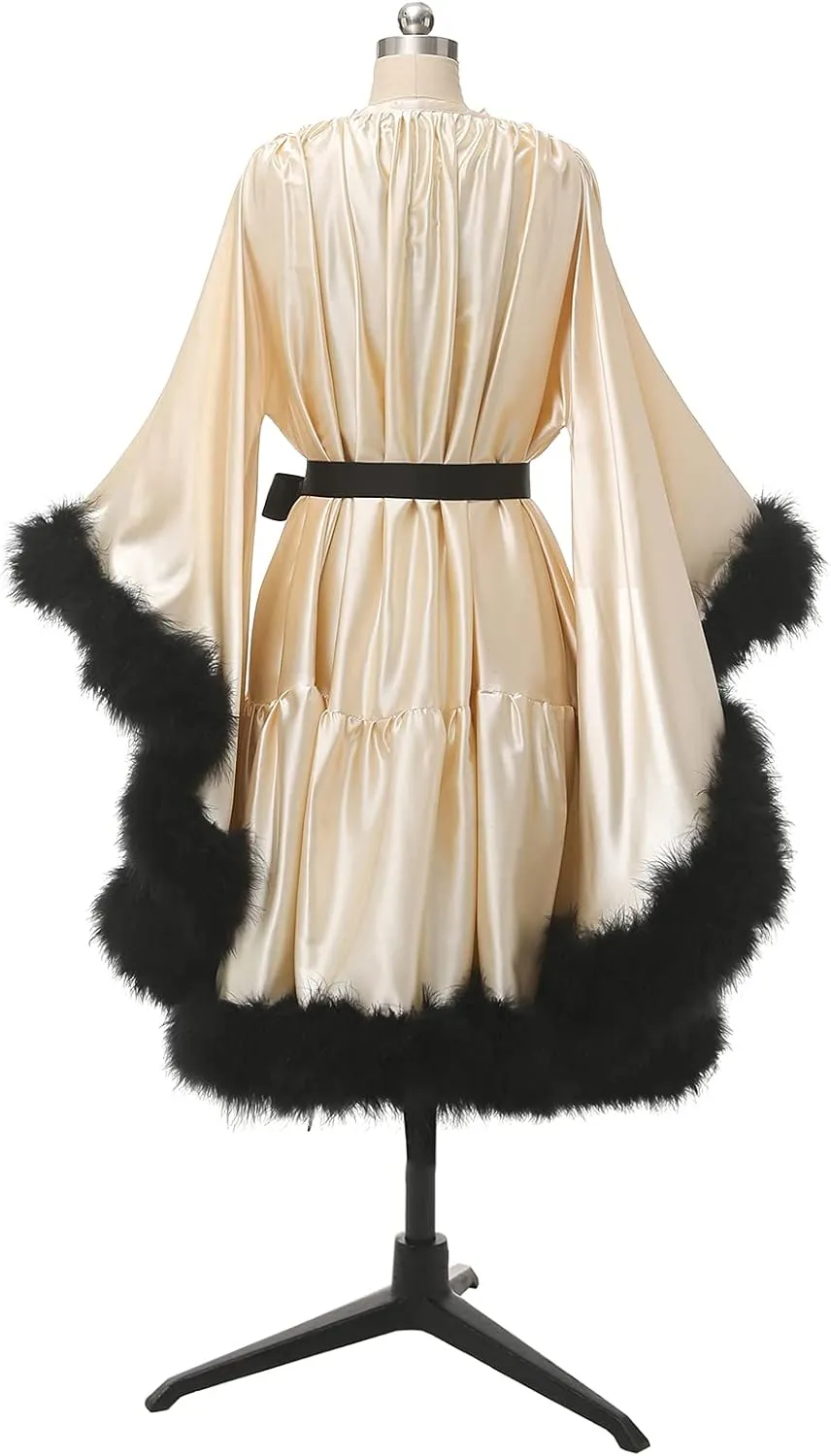 yinyyinhs Women's Feather Robe Silk Satin Bridal Dressing Gowns Short Nightgown Bathrobe Sleepwear Maternity Robe