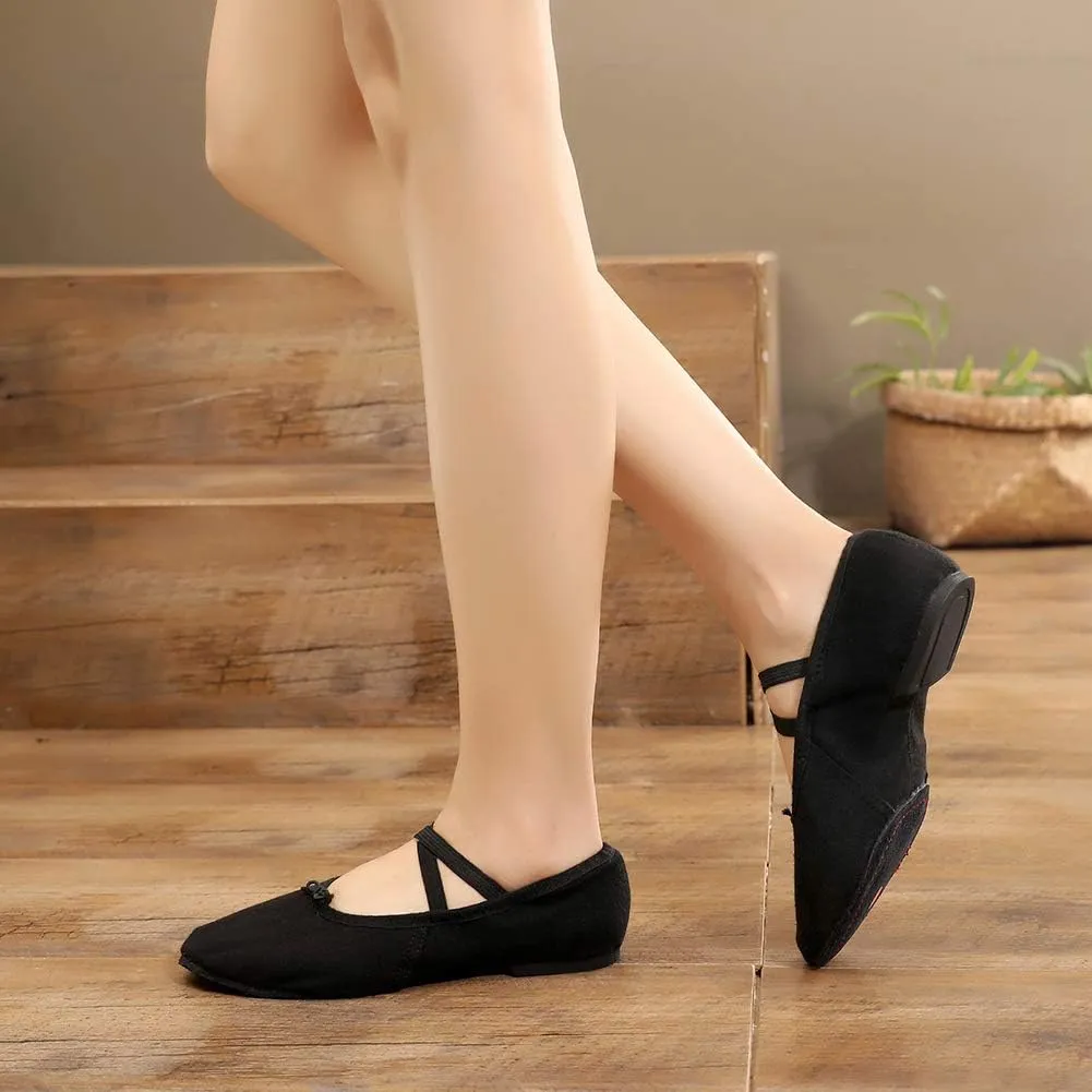YKXLM Canvas Jazz Slip-On Dance Shoes for Adult Women,Model MFFBJSX