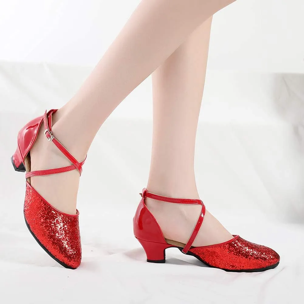 YKXLM Closed Toe Ballroom Dance Shoes Low Heel Character Shoes Dancing Pump for Women and Girls,DY115