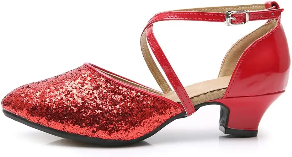 YKXLM Closed Toe Ballroom Dance Shoes Low Heel Character Shoes Dancing Pump for Women and Girls,DY115