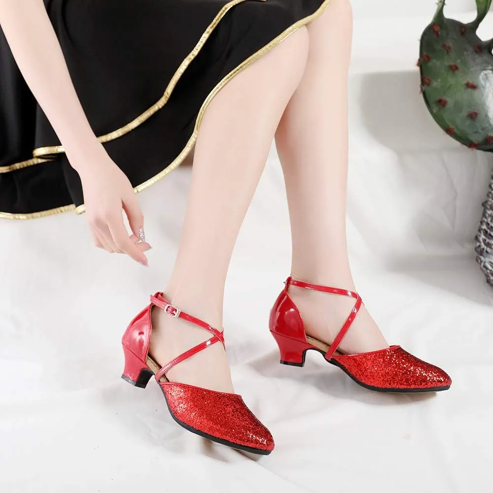 YKXLM Closed Toe Ballroom Dance Shoes Low Heel Character Shoes Dancing Pump for Women and Girls,DY115
