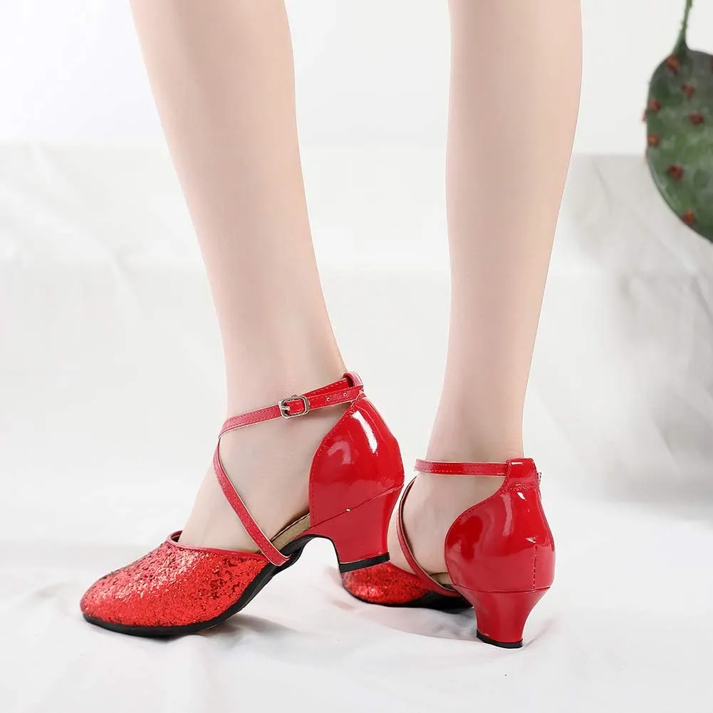 YKXLM Closed Toe Ballroom Dance Shoes Low Heel Character Shoes Dancing Pump for Women and Girls,DY115