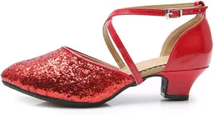 YKXLM Closed Toe Ballroom Dance Shoes Low Heel Character Shoes Dancing Pump for Women and Girls,DY115