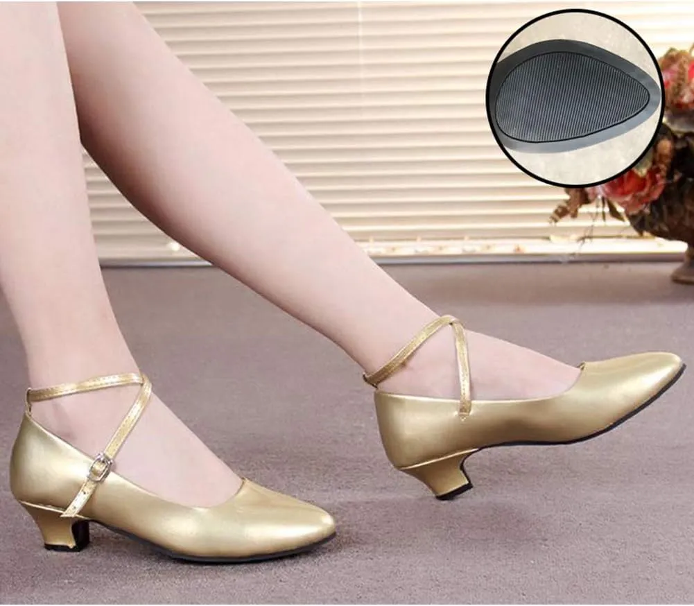 YKXLM Leather Low Heel Closed Toe Latin Dance Shoes Ankle Strap Ballroom Dance Shoes Character Party Prom Dancing Pump,DYPUHRD