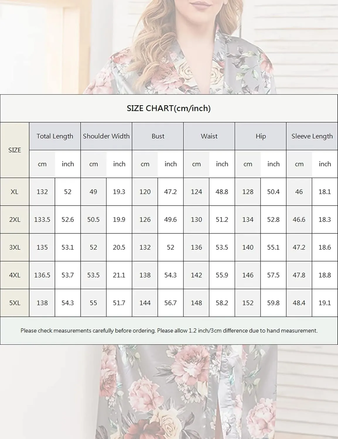 YUAKOU Women Kimonos Robes Bathrobe Lightweight Silk Floral Sleepwear Plus Size Long V-neck Casual Ladies Loungewear
