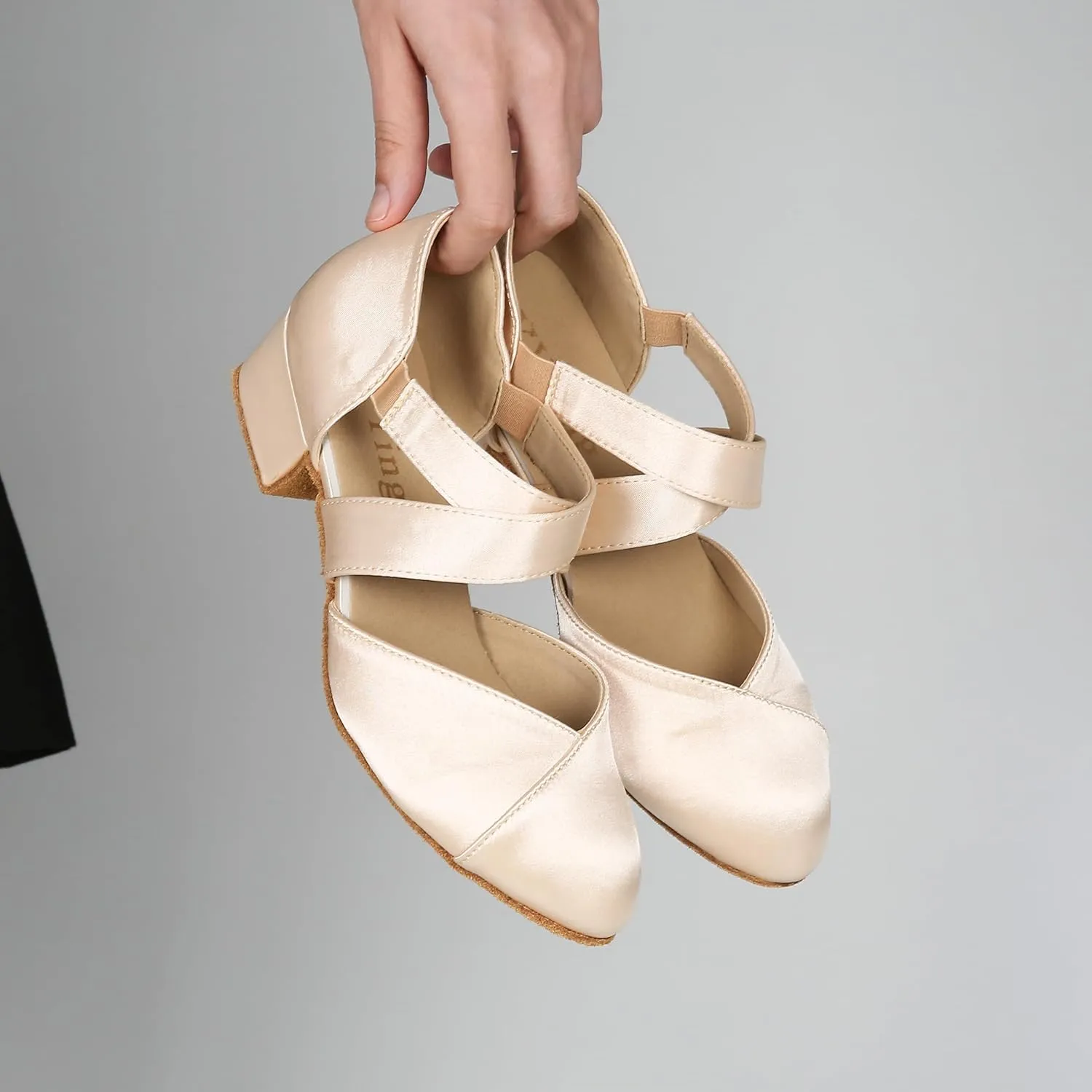 YYTing Women Swing Latin Ballroom Dance Shoes (Closed Toe, Suede Sole, Elastic Closure) 1.5 inch Heel YT26