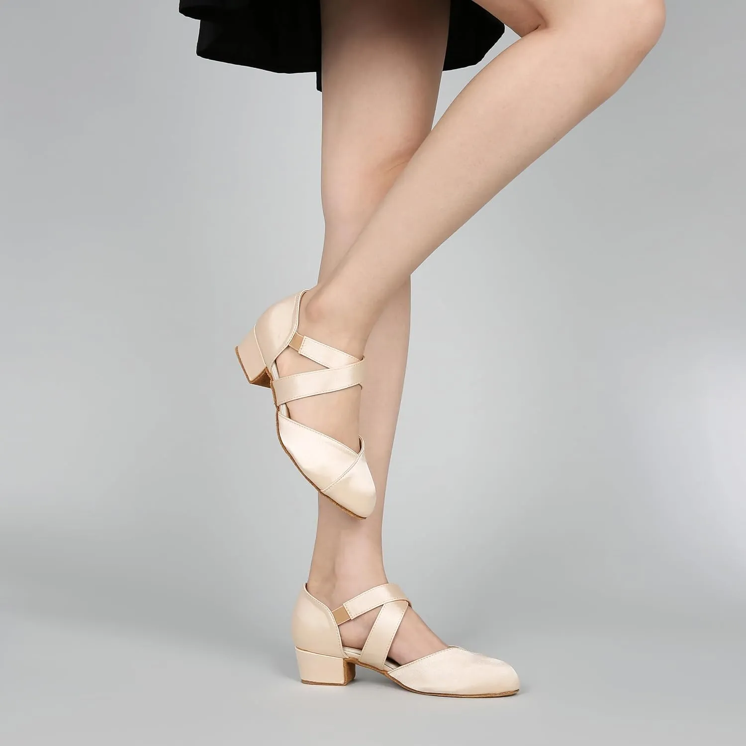 YYTing Women Swing Latin Ballroom Dance Shoes (Closed Toe, Suede Sole, Elastic Closure) 1.5 inch Heel YT26