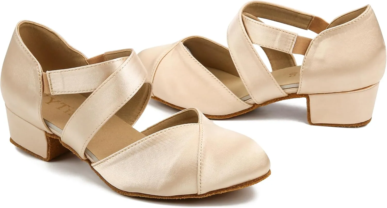 YYTing Women Swing Latin Ballroom Dance Shoes (Closed Toe, Suede Sole, Elastic Closure) 1.5 inch Heel YT26