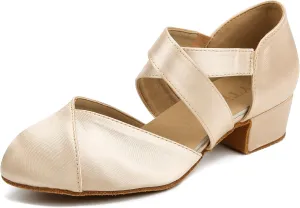 YYTing Women Swing Latin Ballroom Dance Shoes (Closed Toe, Suede Sole, Elastic Closure) 1.5 inch Heel YT26